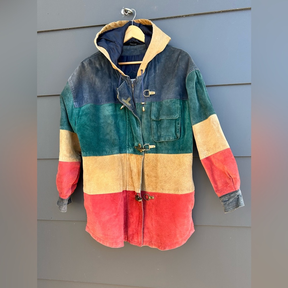 Vintage Colour Block Suede Jacket - XL